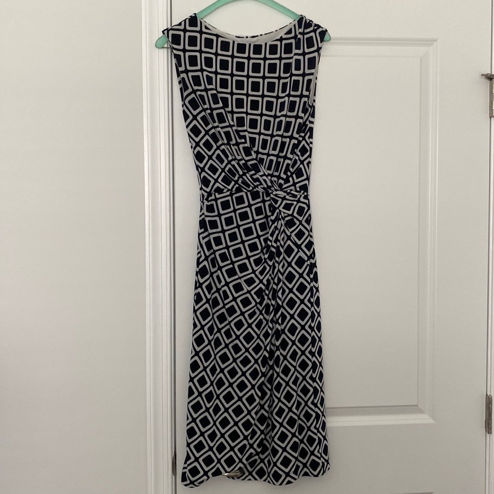 Navy and White geometric shape Ralph Lauren sheath dress.